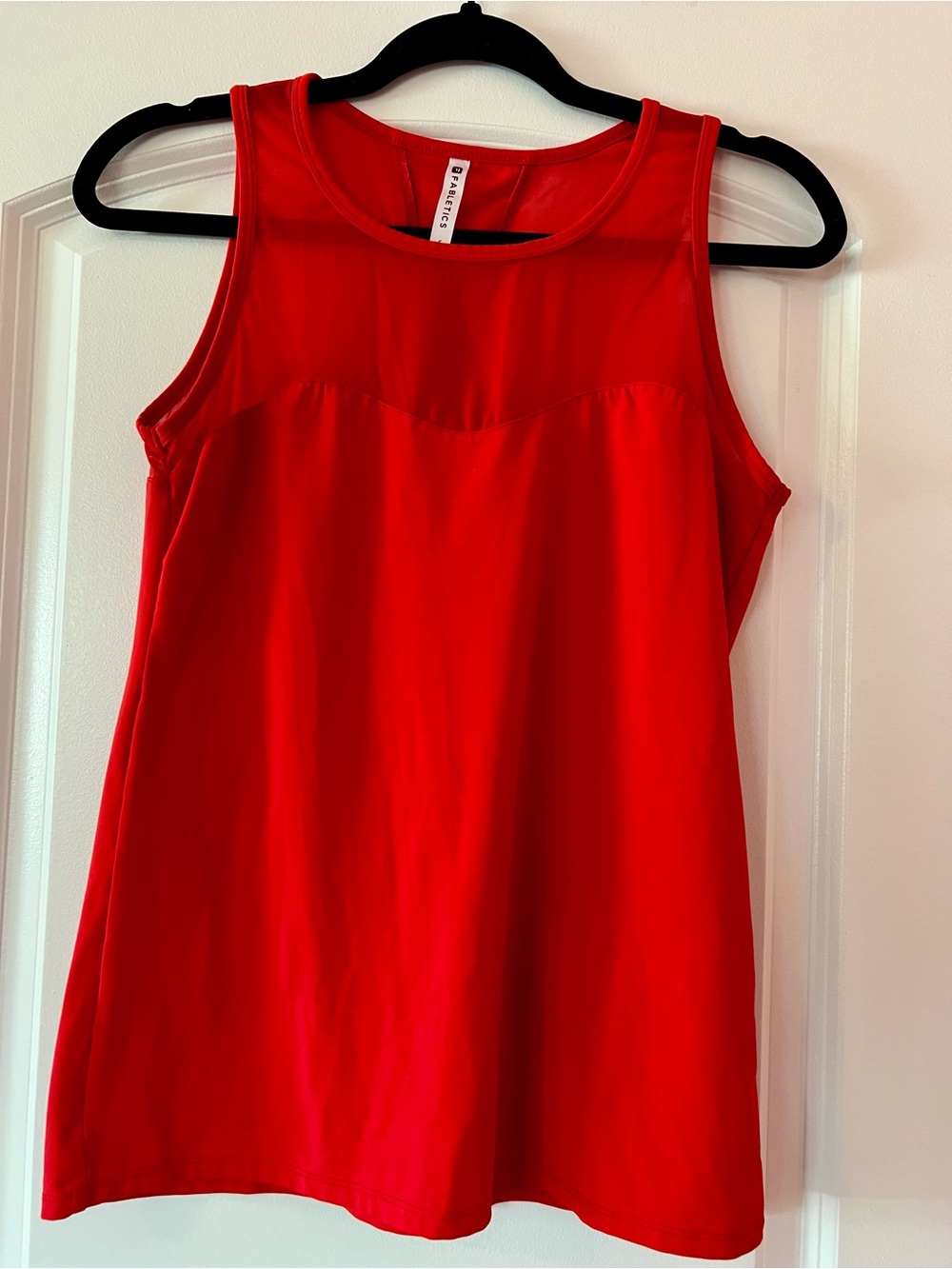 Fabletics Red Sleeveless Mesh Yoke Tank Top
